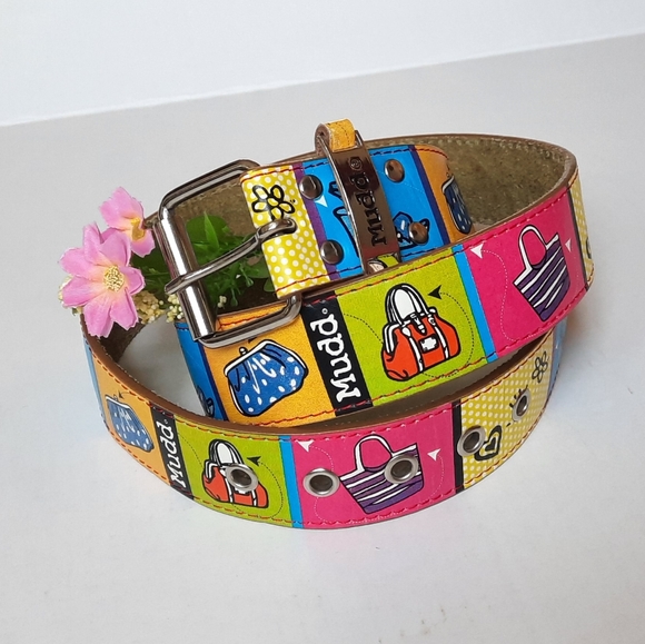 MUDD Genuine Leather Belt, Vibrant Colour Block Fashion Images - Picture 7 of 14
